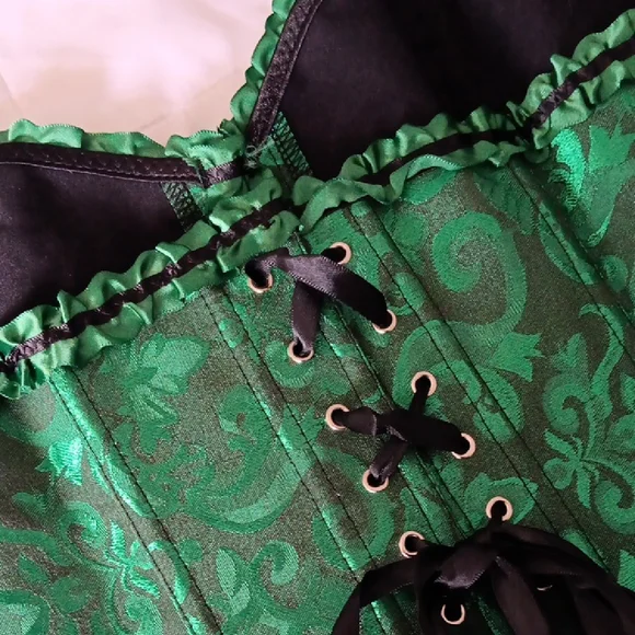 Green Brocade Corset Top - Picture 6 of 6